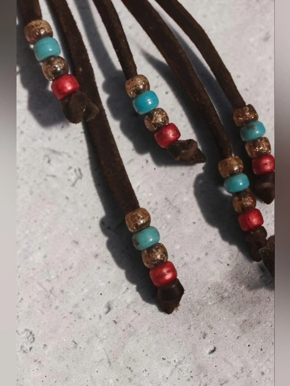 Vintage Boho Beaded Leather Fringe Keychain / Bag Charm (EUC)